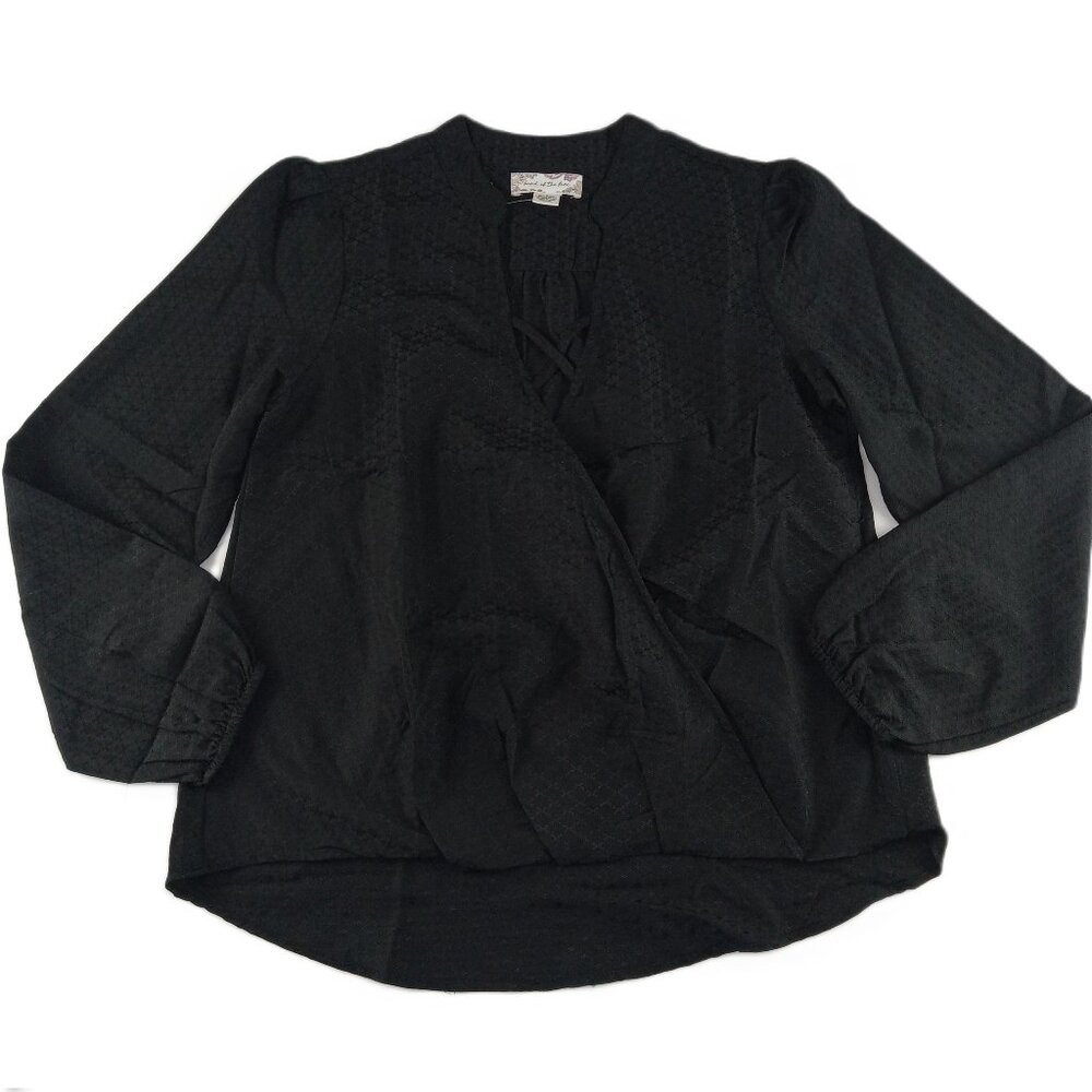 Band Of The Free Women's Cage Front Wrap Blouse Size Small Black Textured